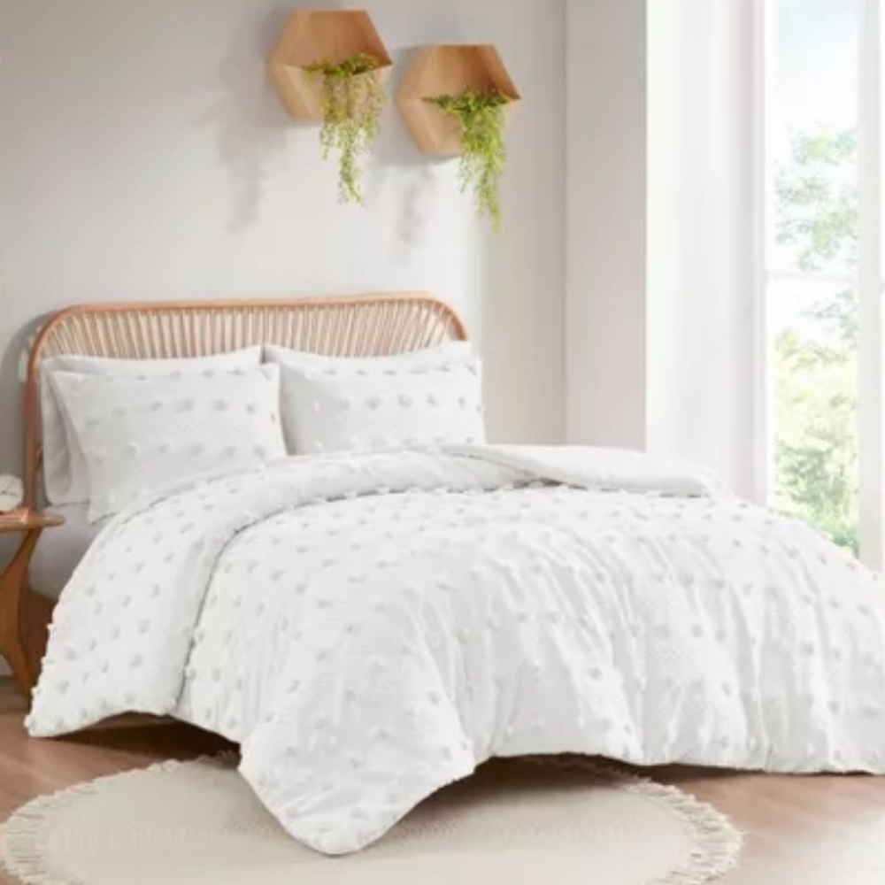 2PC Twin/TwinXL Elise Clip Jacquard Duvet Cover Set- Ivory